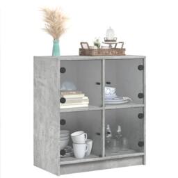 Berkfield Home Side Cabinet with Glass Doors Concrete Grey 68x37x75.5 cm - thumbnail 4