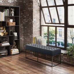 Lemon Pavilion Furniture Boden Bench - Chenille/Metal - L41 x W120 x H46 cm - Grey/Black Matte in Grey - Size: 1 Pack - thumbnail 5