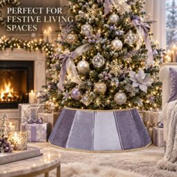 Shatchi 26.8 Inch Red Velvet Diamond Shape Christmas Tree Collar with Foldable Design in Silver - thumbnail 7