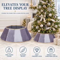 Shatchi 26.8 Inch Red Velvet Diamond Shape Christmas Tree Collar with Foldable Design in Silver - thumbnail 6