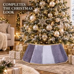 Shatchi 26.8 Inch Red Velvet Diamond Shape Christmas Tree Collar with Foldable Design in Silver - thumbnail 8
