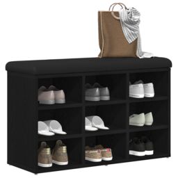 Berkfield Home Storage Bench Black Oak 80x30x48 cm Engineered Wood - Size: 80 x 30 x 48 cm - thumbnail 3