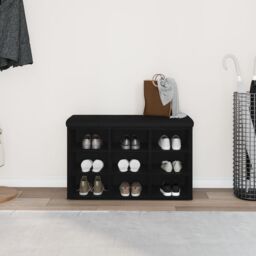 Berkfield Home Storage Bench Black Oak 80x30x48 cm Engineered Wood - Size: 80 x 30 x 48 cm - thumbnail 4