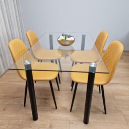 KOSY KOALA White Clear Glass Dining Table with 4 Chairs, Dining Furniture - Size: 140 cm x 80 cm - thumbnail 1