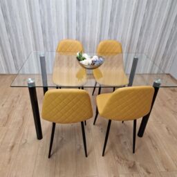KOSY KOALA White Clear Glass Dining Table with 4 Chairs, Dining Furniture - Size: 140 cm x 80 cm - thumbnail 2
