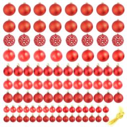 Berkfield Home 100 Piece Christmas Ball Set 3/4/6 cm Red - thumbnail 2