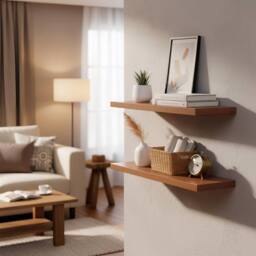 Harbour Housewares 2x 60cm Floating Wall Shelves - Wall Mountable for Storage & Display in Walnut - Size: 2x 60 cm - thumbnail 2