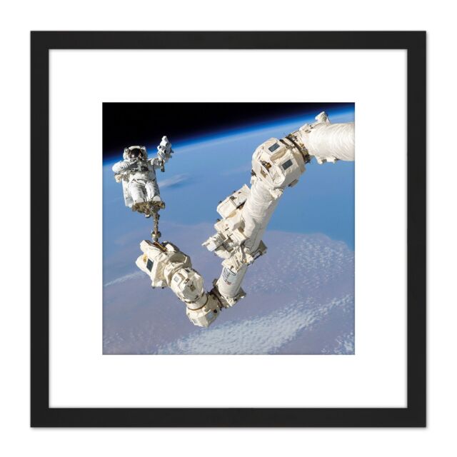 Artery8 Space NASA Astronaut Canadarm2 Space Station Photo 8X8 Inch Square Wooden Framed Wall Art Print Picture with Mount in Black - image 1