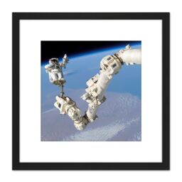 Artery8 Space NASA Astronaut Canadarm2 Space Station Photo 8X8 Inch Square Wooden Framed Wall Art Print Picture with Mount in Black - thumbnail 1