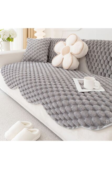 Living and Home Non-Slip Faux Plush Sofa Protector in Grey - Size: Medium - image 1