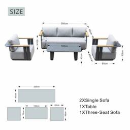 MIMO Garden 5-Seater Aluminum Sofa Set with Teak Armrests, Coffee Table in Grey - Size: 1 Pack - thumbnail 9