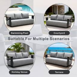 MIMO Garden 5-Seater Aluminum Sofa Set with Teak Armrests, Coffee Table in Grey - Size: 1 Pack - thumbnail 8