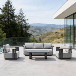 MIMO Garden 5-Seater Aluminum Sofa Set with Teak Armrests, Coffee Table in Grey - Size: 1 Pack - thumbnail 1