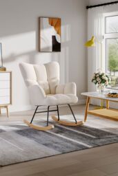 Living and Home Netural Bouclé Tufted Upholstered Rocking Chair in Cream