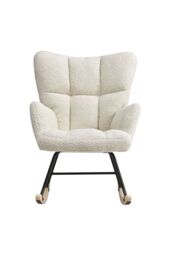 Living and Home Netural Bouclé Tufted Upholstered Rocking Chair in Cream - thumbnail 3