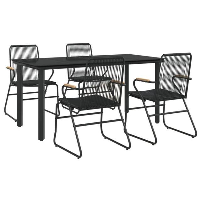 Berkfield Home Beautiful 5 Piece Garden Dining Set Black PVC Rattan - image 1