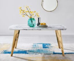 FurnitureboxUK Andria White Marble Effect Rectangular 6-Seater Dining Table in Gold