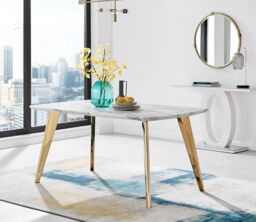 FurnitureboxUK Andria White Marble Effect Rectangular 6-Seater Dining Table in Gold - thumbnail 2