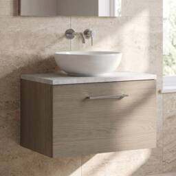 Balterley Level 600mm Wall Hung 1 Drawer Unit with Laminate Worktop - Solace Oak in Brown - thumbnail 6