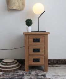 FURNITURE ONE 3 Drawers Bedside Cabinet, Bedside Table Nightstand with Metal Handles in Natural - Size: 1 Pack - thumbnail 1