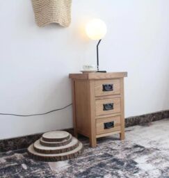 FURNITURE ONE 3 Drawers Bedside Cabinet, Bedside Table Nightstand with Metal Handles in Natural - Size: 1 Pack - thumbnail 2