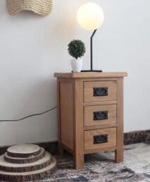 FURNITURE ONE 3 Drawers Bedside Cabinet, Bedside Table Nightstand with Metal Handles in Natural - Size: 1 Pack - thumbnail 3
