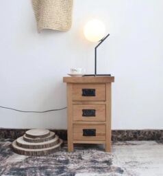 FURNITURE ONE 3 Drawers Bedside Cabinet, Bedside Table Nightstand with Metal Handles in Natural - Size: 1 Pack - thumbnail 4