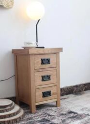 FURNITURE ONE 3 Drawers Bedside Cabinet, Bedside Table Nightstand with Metal Handles in Natural - Size: 1 Pack - thumbnail 5