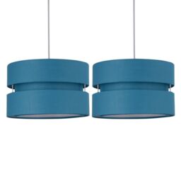 First Choice Lighting Pair of Teal Layered Easy Fit Light Shades