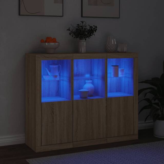 Berkfield Home Sideboards with LED Lights 3 pcs Sonoma Oak Engineered Wood in Light Tan - image 1
