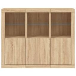 Berkfield Home Sideboards with LED Lights 3 pcs Sonoma Oak Engineered Wood in Light Tan - thumbnail 6