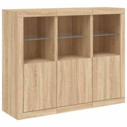Berkfield Home Sideboards with LED Lights 3 pcs Sonoma Oak Engineered Wood in Light Tan - thumbnail 5