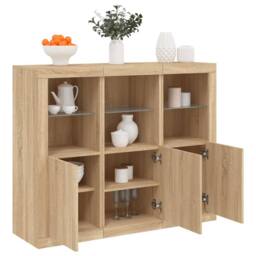 Berkfield Home Sideboards with LED Lights 3 pcs Sonoma Oak Engineered Wood in Light Tan - thumbnail 2