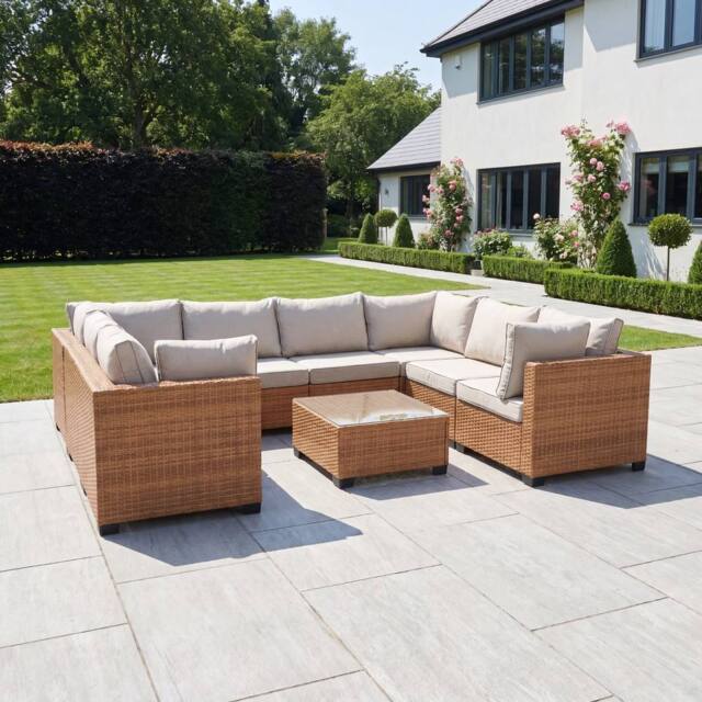 Artemis Home Saviano 8 Seat Modular U-Shaped Rattan Corner Set in Tan - image 1