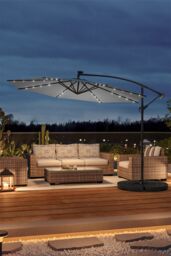 Living and Home Outdoor 32 LED Lighted Patio Umbrella with Crank Lift System, Cross Base & Fillable Base in Light Grey - thumbnail 3