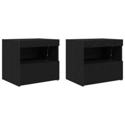 Berkfield Home Bedside Cabinets with LED Lights 2 pcs Black Oak 50x40x45 cm - Size: 50 x 40 x 45 cm - thumbnail 2