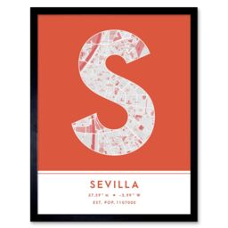 "Wee Blue Coo Wall Art Print Seville Spain City Map Modern Typography Stylish Letter Framed Word in Orange - Size: W12"" x H16""" - thumbnail 1