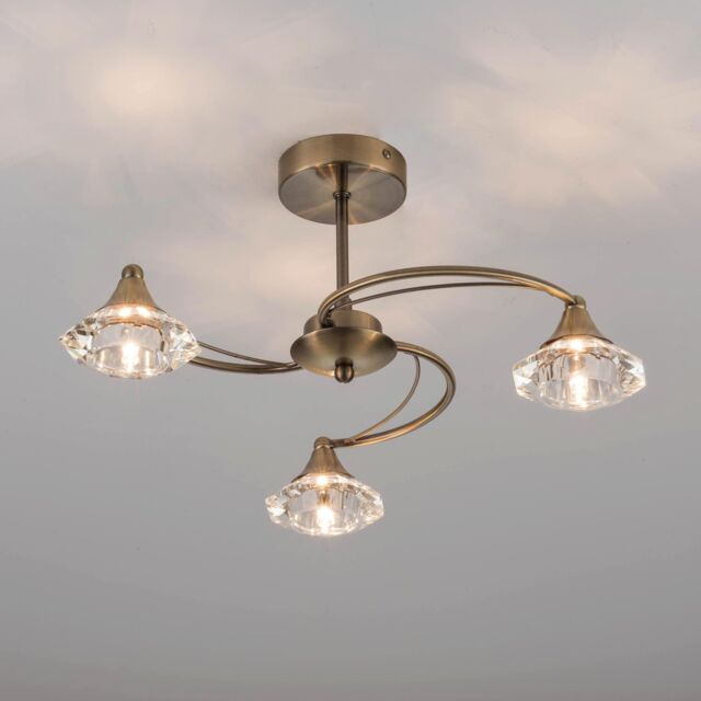 Harper Living 3 Light Semi Flush Ceiling Light Antique Brass Finish Clear Glass Shades in Bronze