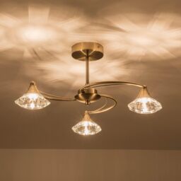 Harper Living 3 Light Semi Flush Ceiling Light Antique Brass Finish Clear Glass Shades in Bronze - thumbnail 3