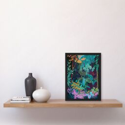 Artery8 Tropical Jungle Forest Vibrant Colour Illustration Artwork Framed Wall Art Print A4 in Black - thumbnail 2