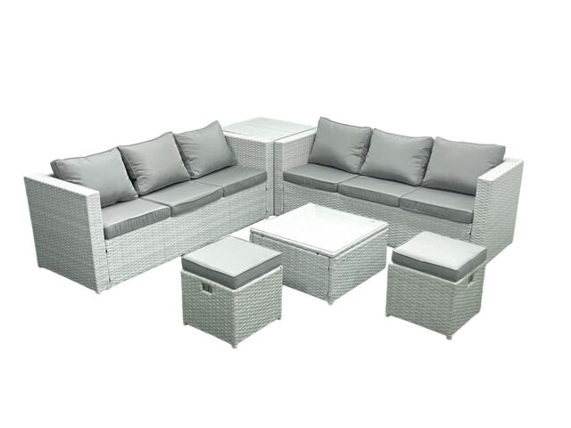 Fimous Rattan Garden Outdoor Furniture Set 8 Seater Rattan Garden Sofa Set with 2 Small Footstool Side Table Light Grey Mixed - image 1