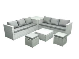 Fimous Rattan Garden Outdoor Furniture Set 8 Seater Rattan Garden Sofa Set with 2 Small Footstool Side Table Light Grey Mixed - thumbnail 1