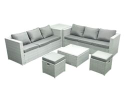 Fimous Rattan Garden Outdoor Furniture Set 8 Seater Rattan Garden Sofa Set with 2 Small Footstool Side Table Light Grey Mixed - thumbnail 2