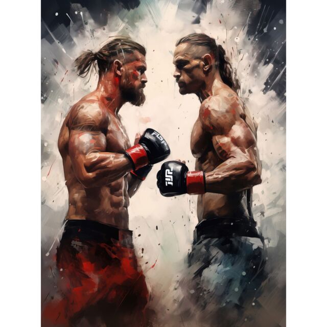 "Artery8 Wall Art Print Cage Fight Oil Paint Artwork Combat Mixed Martial Arts Boxing Wrestling Poster - Size: W12"" x H16""" - image 1