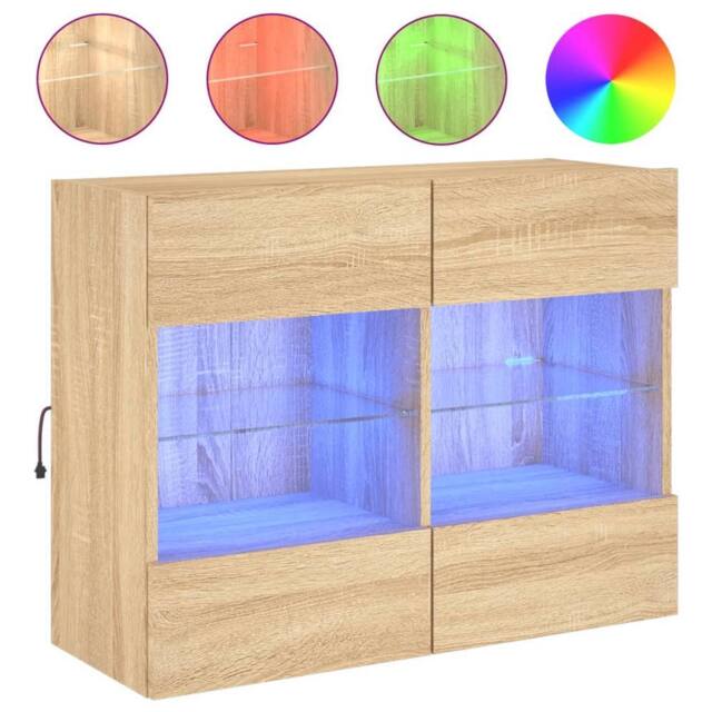 Berkfield Home TV Wall Cabinet with LED Lights Sonoma Oak 78.5x30x60.5 cm in Light Brown - image 1