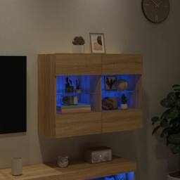 Berkfield Home TV Wall Cabinet with LED Lights Sonoma Oak 78.5x30x60.5 cm in Light Brown - thumbnail 4