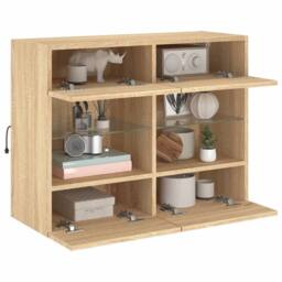 Berkfield Home TV Wall Cabinet with LED Lights Sonoma Oak 78.5x30x60.5 cm in Light Brown - thumbnail 6