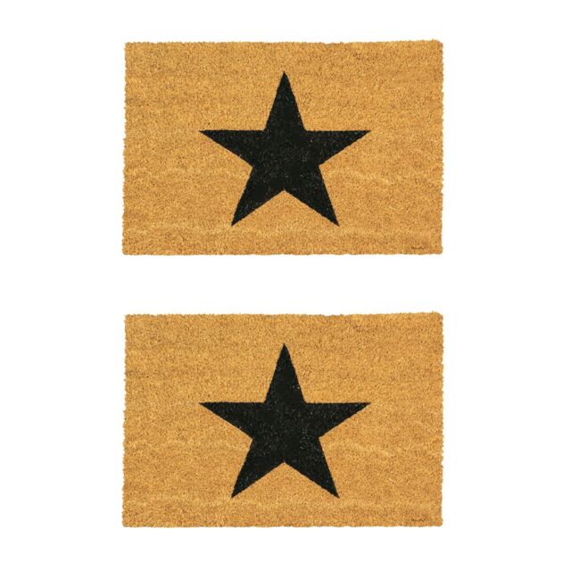 Nicola Spring Coir Door Mats - 60 x 40cm - Black Star - Set of 2 - Size: 40 cm x 60 cm - image 1