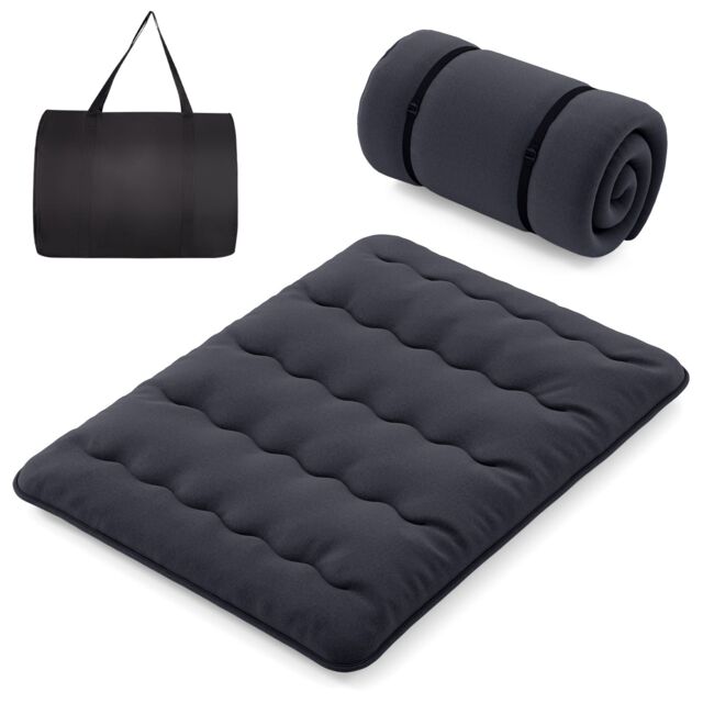 Gymax Queen Size Floor Mattress Roll up Mattress Pad Tatami Mat With Carry Bag in Black - image 1