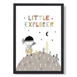 ARTZE Cute Little Boy Explorer Scandi Quote Framed Print SIZE: A2 with Black Frame in Pale Blue - thumbnail 1